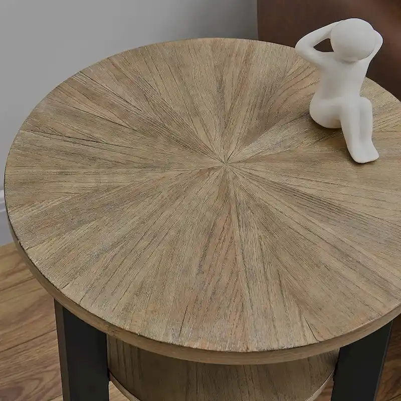 End Table Solid Wood 2-Tier Circle Side Table Nightstand - 19'3 x 24