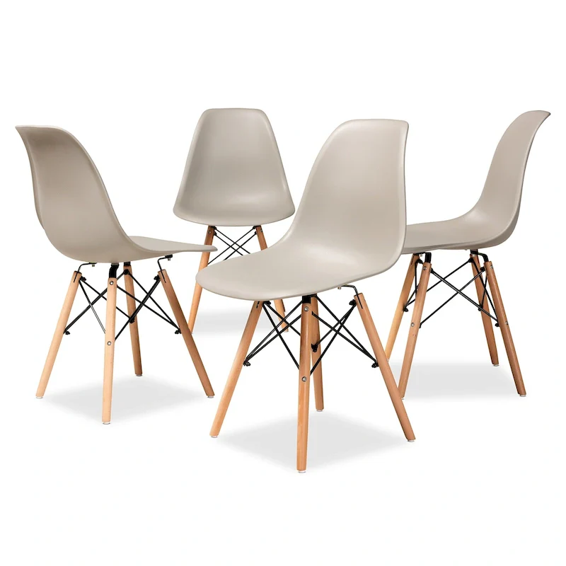 Beige Plastic and Wood Dining Chairs - Set of 4