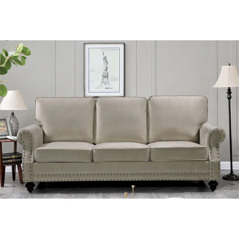 Ramos Nailhead Velvet 3-Piece Set-Loveseat Sofa and Chair