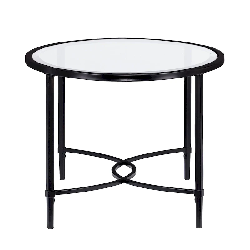 Matte Black Metal Oval Coffee Table with Glass Top