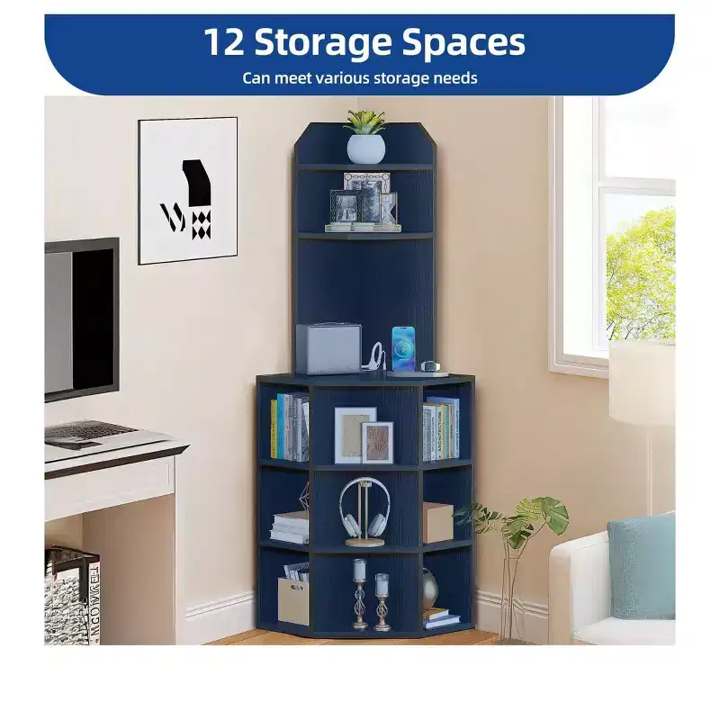 6 Tier Corner Bookshelf Office Display Cubby Industrial Corner Storage Cabinet Rack with USB Charging Station & Power Outlets Charging Station