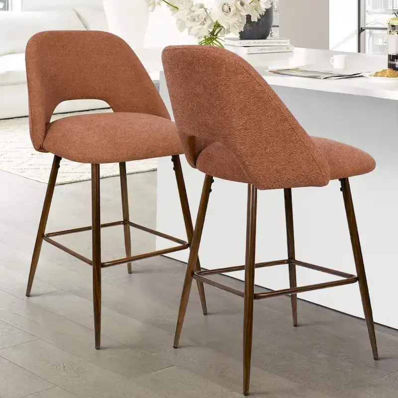 Upholstered Modern Bar Stool Walnut Leg (Set of 2)