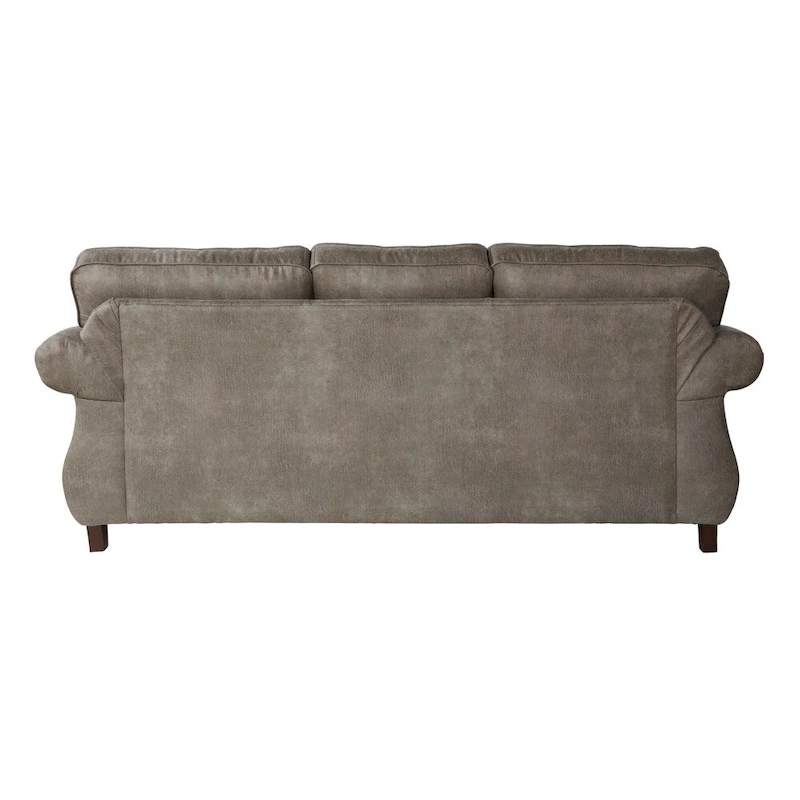 Roundhill Furniture Leinster Faux Leather Upholstered Nailhead Sofa and Loveseat Set in Stone Gray