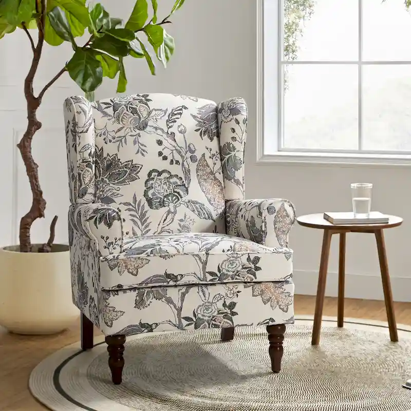 Epimethis Traditional Fabric Accent Wingback Armchair with Turned Legs by HULALA HOME