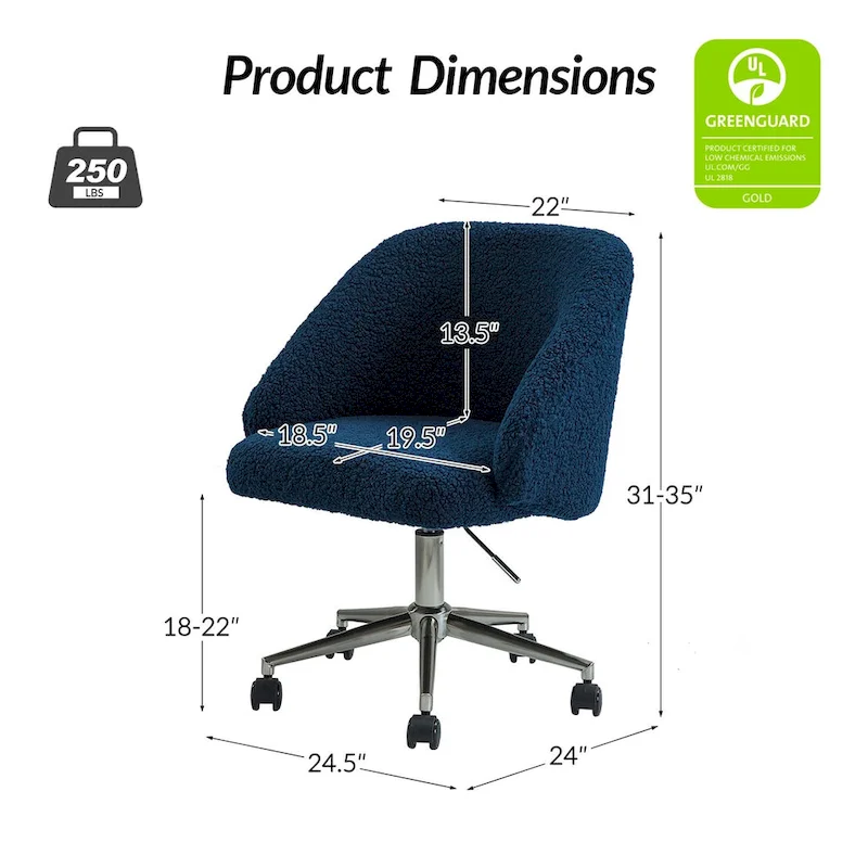 Joah Modern Boucle 360 Swivel Height Adjustable Swivel Office Chair with Rolling Wheels by HULALA HOME - N/A