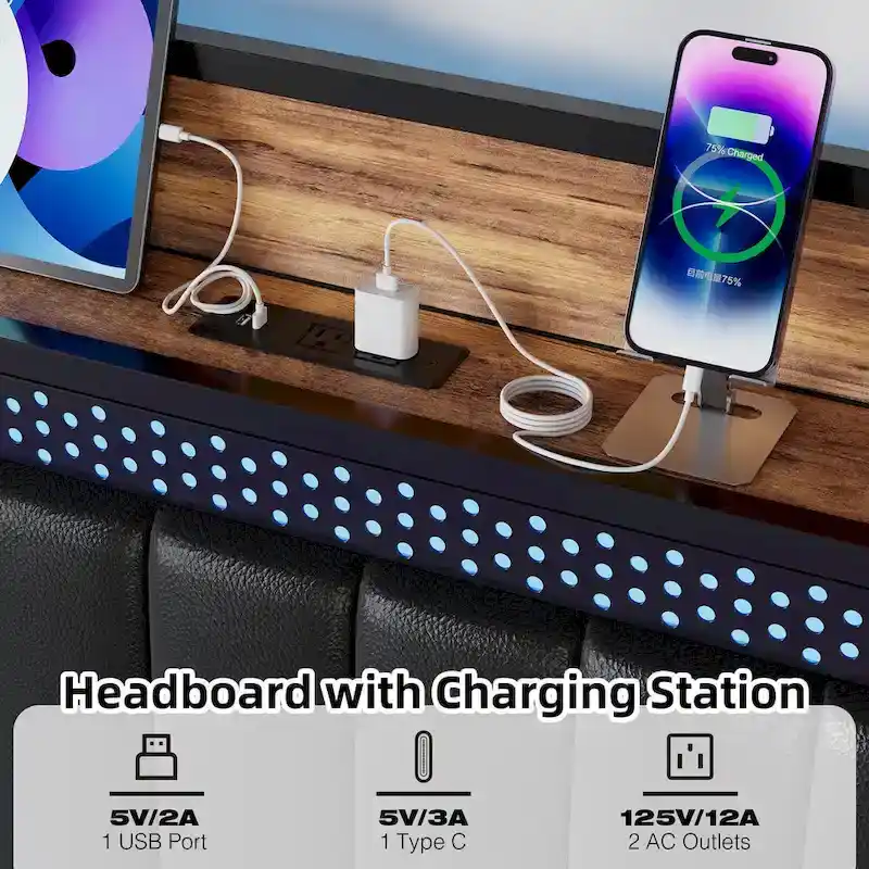 Bed Frame with Charging Station