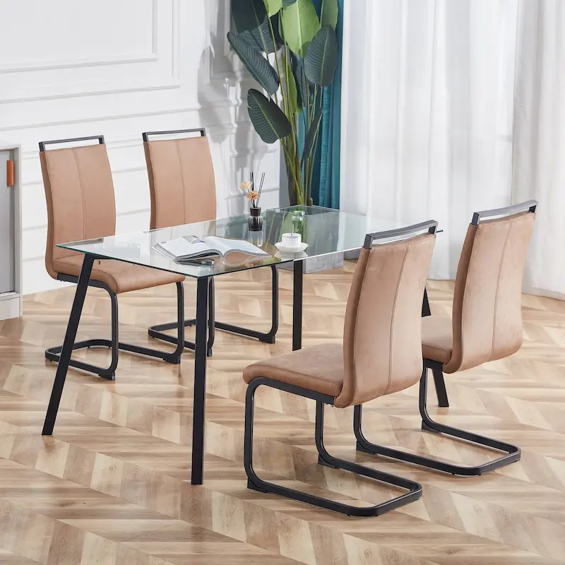 Dining Chair with C-shaped Chrome Metal Legs(Set of 4)