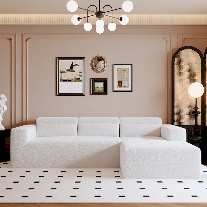 Christopher Knight Home - 109 Modern Modular Sectional Sofa, Teddy Fabric L-Shaped Couch with Chaise & Pillows