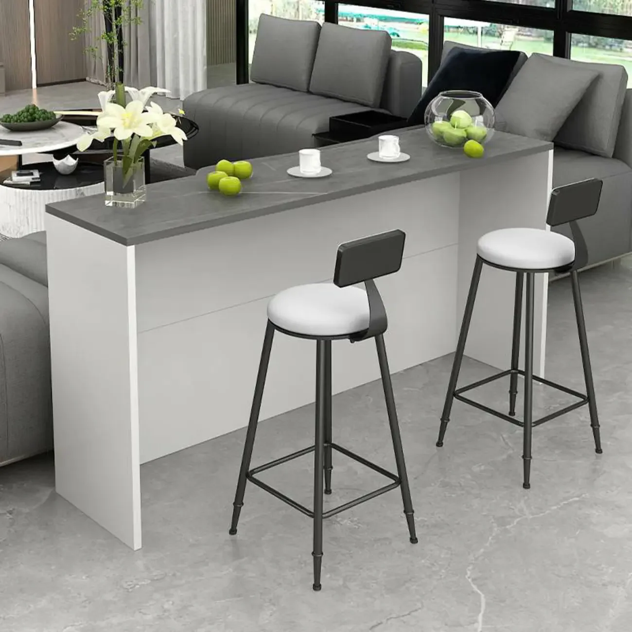 Elegance Stone Top Wood Sofa Bar Table for Living Room