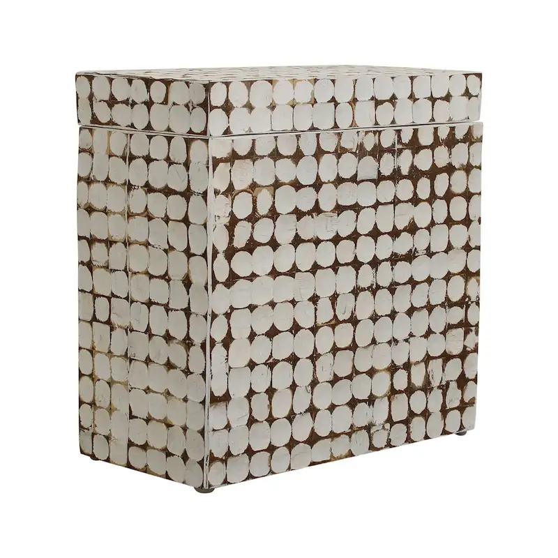 Juliette Distressed Natural Coconut Cube Accent Table by East at Main