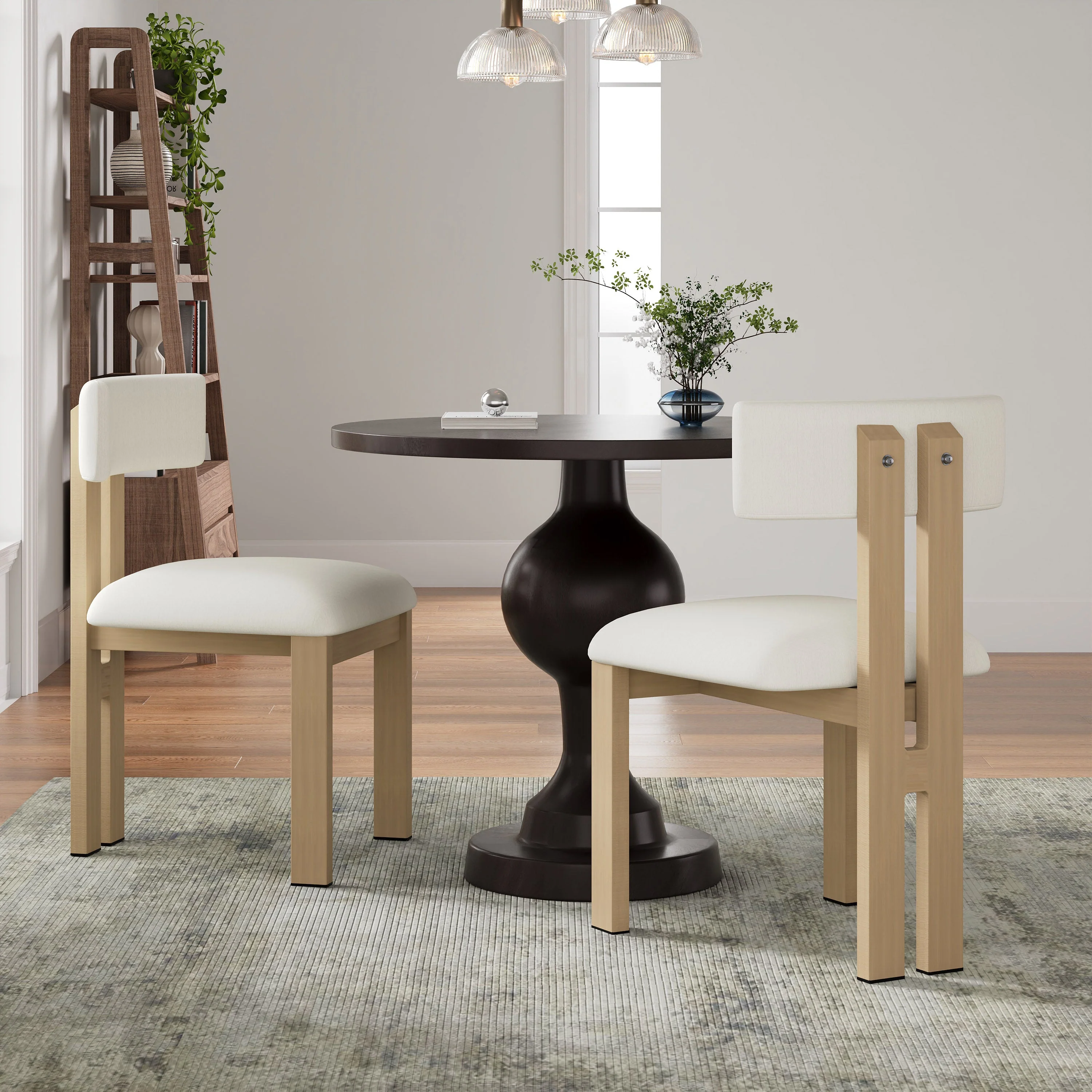 Set of 2 Modern Upholstered Dining Chairs Fabric with Sturdy Iron Frame