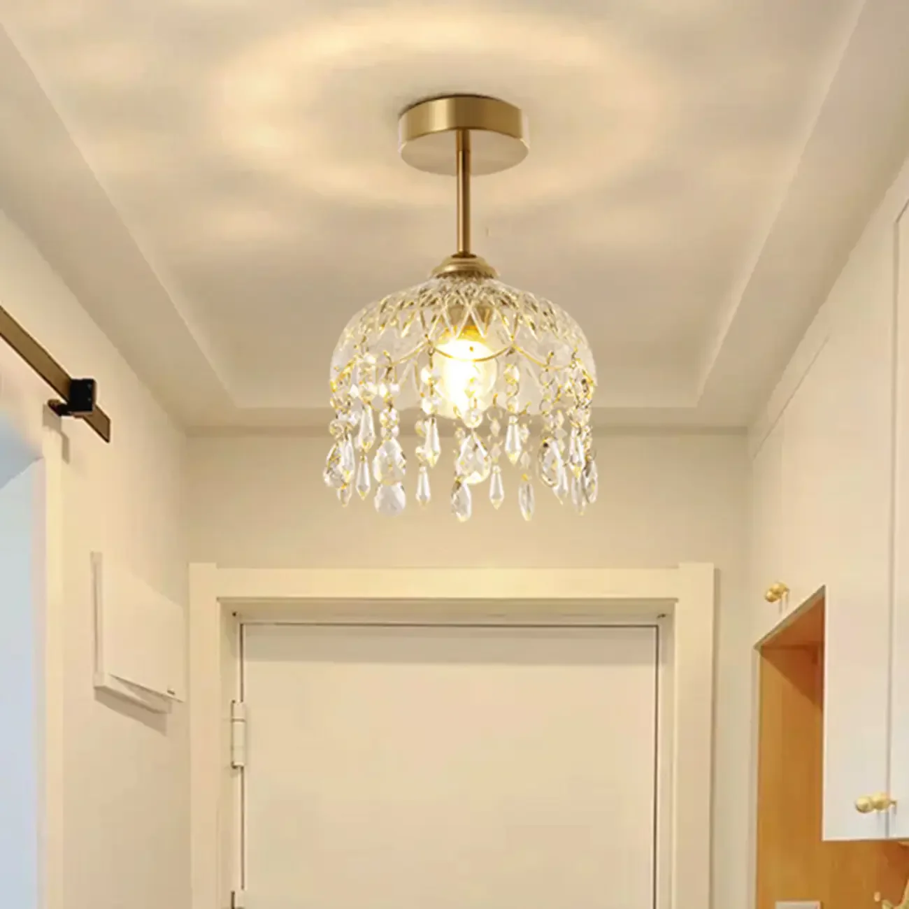Exquisite Crystal Semi-Flush LED Ceiling Light for Indoor