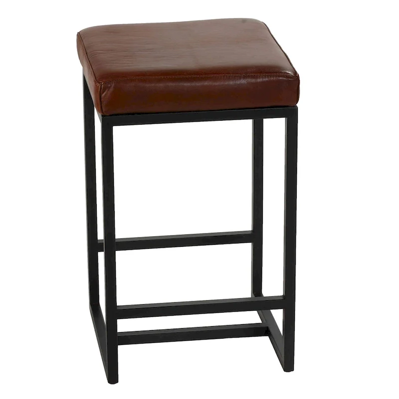 Cognac Backless Counter Stool in Genuine 100% Leather, Brown