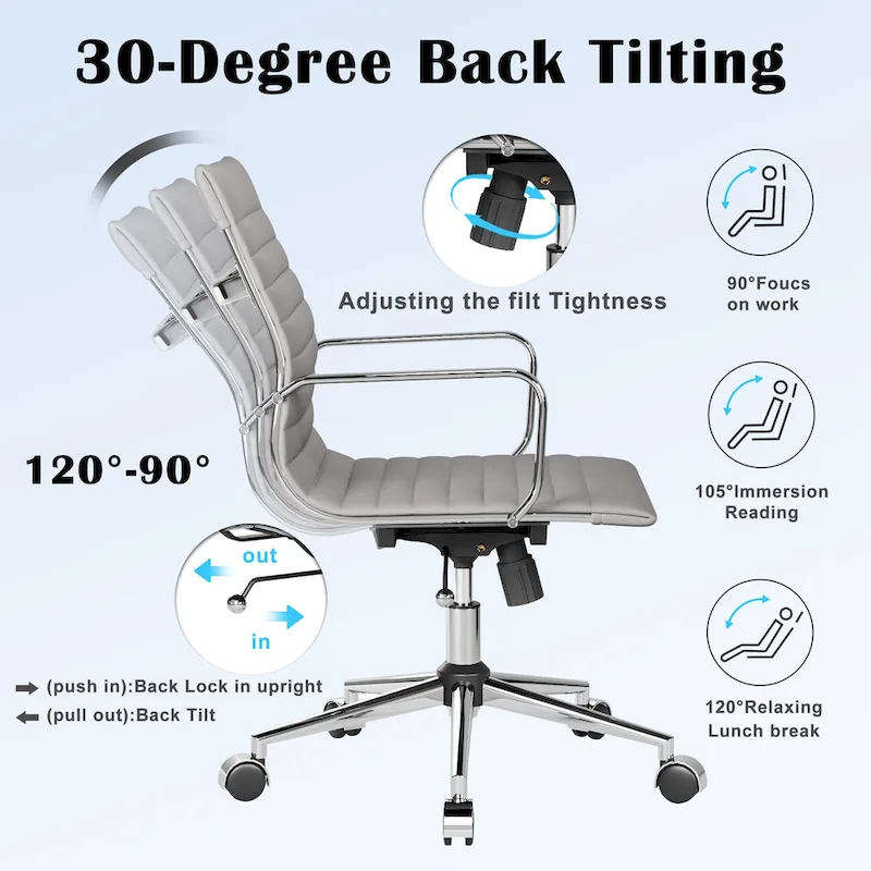 CAROCC Ribbed Computer Office Chair Swivel Lift tilt function Ergonomic Premium Leather Desk Armchair