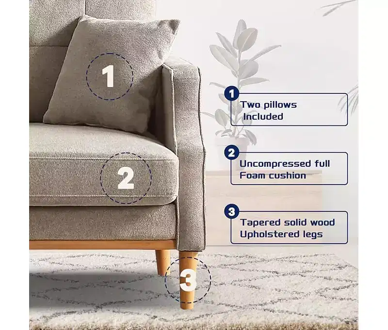 GDFStudio Camain 56.7 Waterproof Button Tufted 2 Seater Sofa with Wood Legs