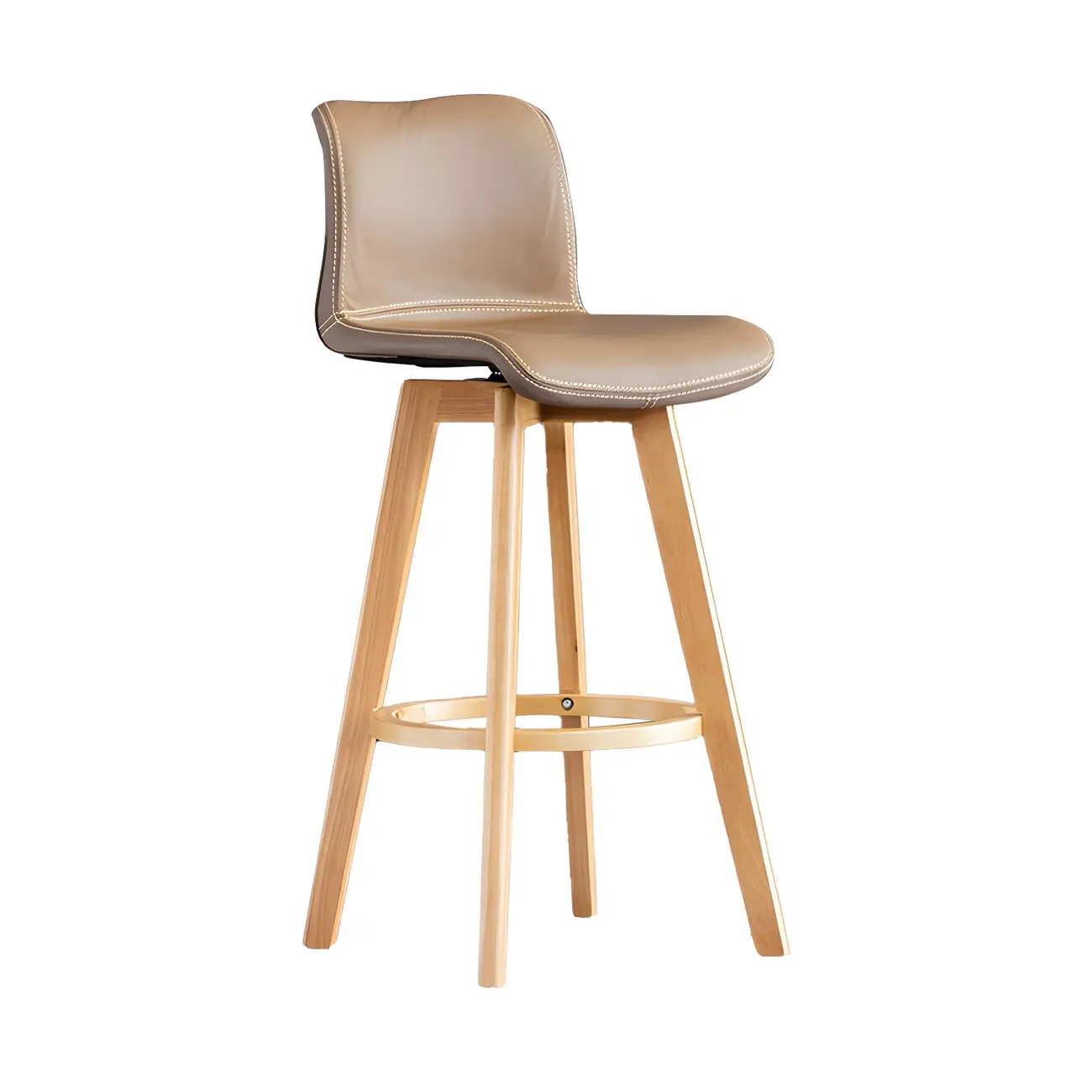 Mid-Century Distressed Leather Swivel Bar Stool with Back