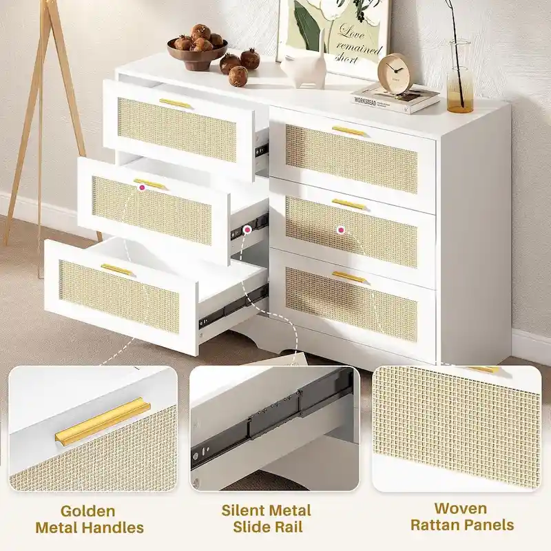 6 Drawers Rattan Dresser