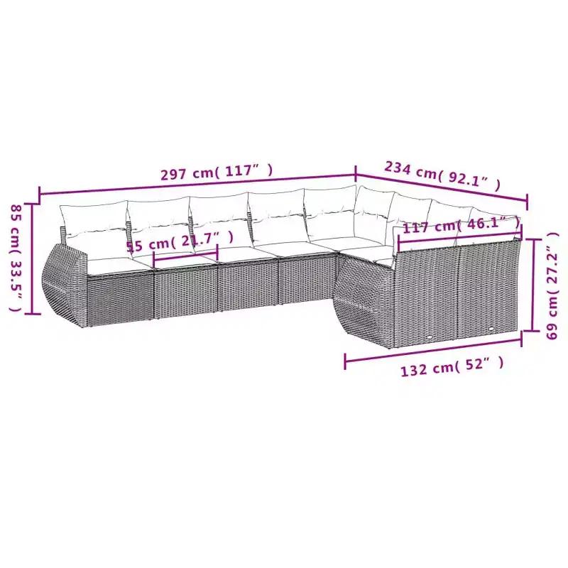 vidaXL Garden Sofa Set Black PE Rattan Large Adjustable Feet