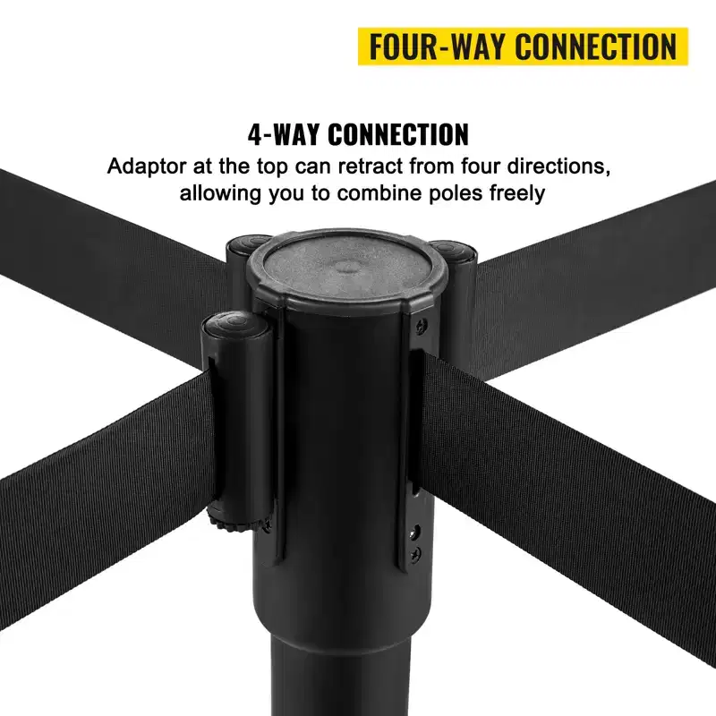 Crowd Control Stanchion with 6.6 ft/2 m Black Retractable Belt, Black Crowd Control Barrier, Black