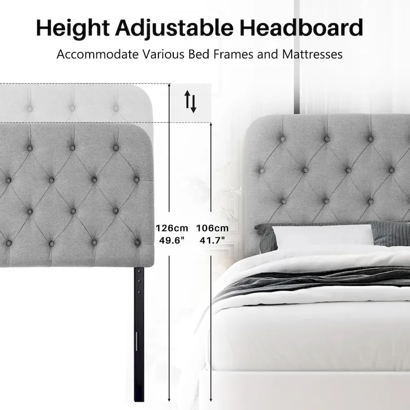 Button Tufted Upholstered Headboard Adjustable Height