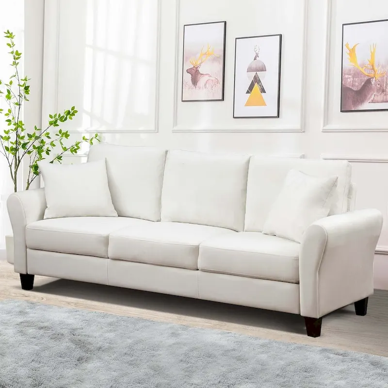 Aukfa Upholstered 3 Seater Sofa Couch with 2 Pillows