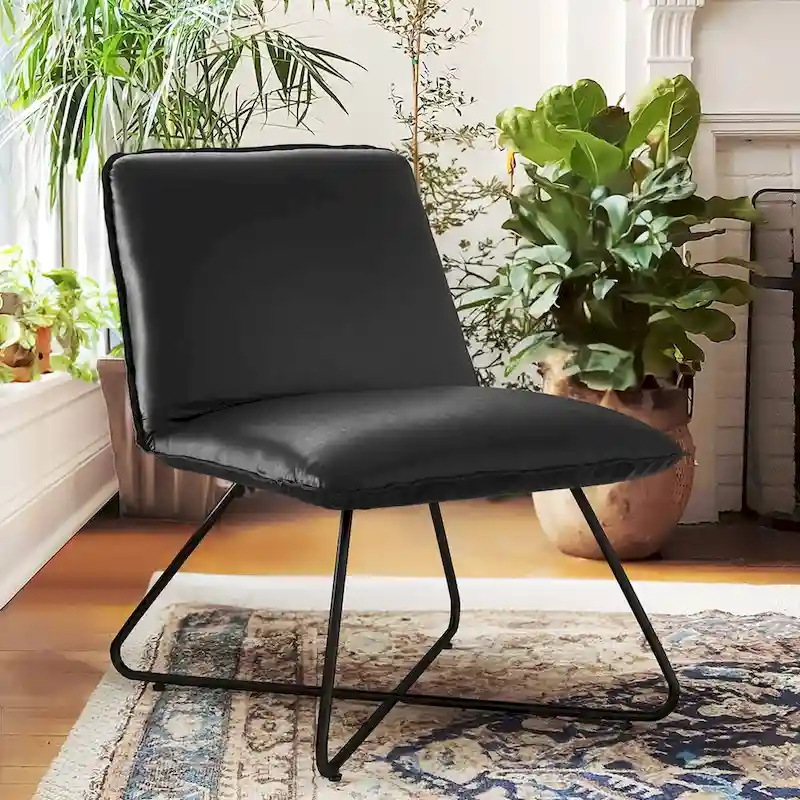 LUE BONA Mid Century Faux Leather Accent Chair With Adjustable Backrest - 31.5 H X 22.2 W X 23.6 D