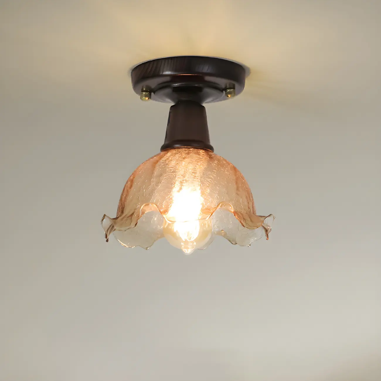 Chic Walnut Glass Semi Flush Ceiling Light for Aisle Decor