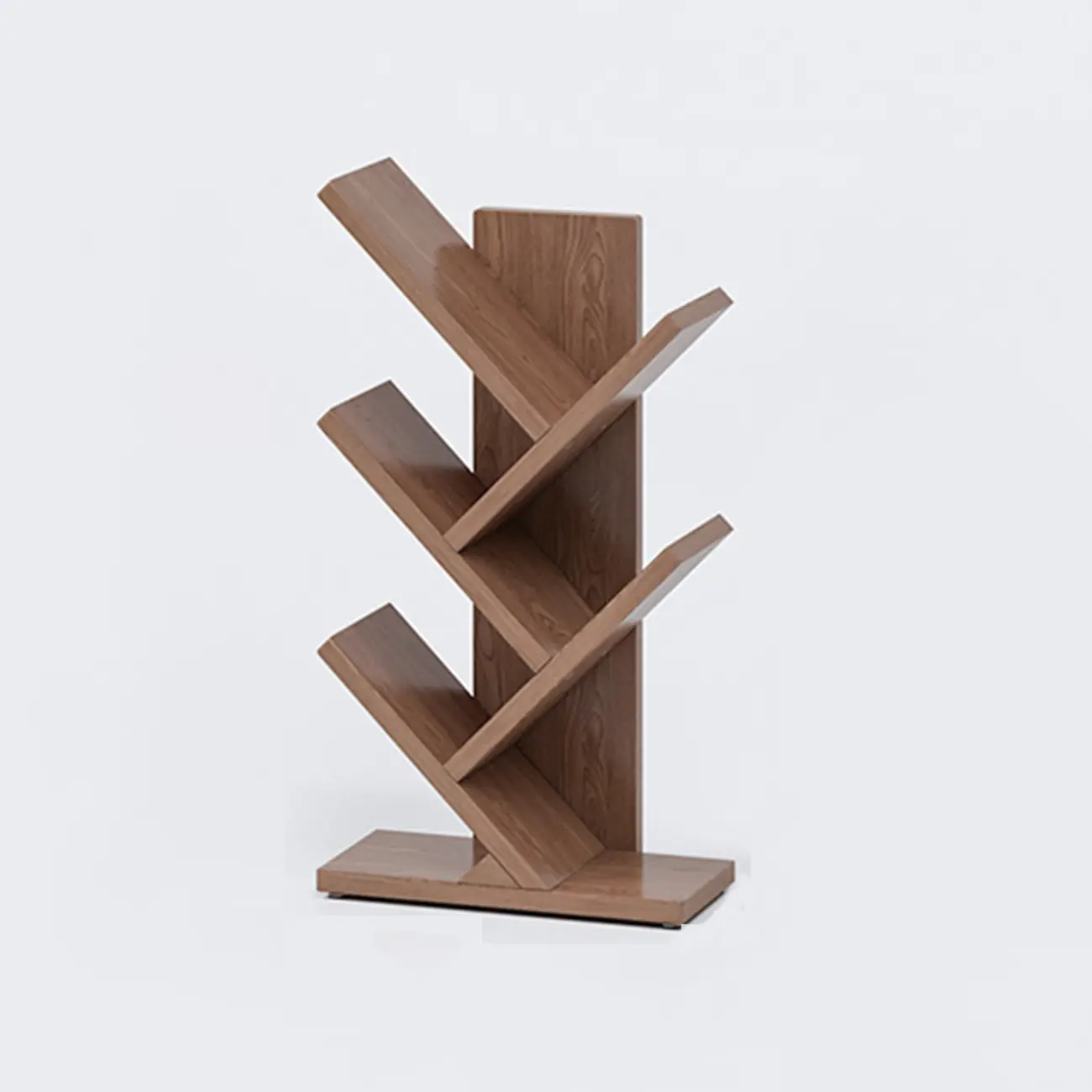 Etagere Wood Nut-Brown Narrow Zigzag Shelf Bookcase