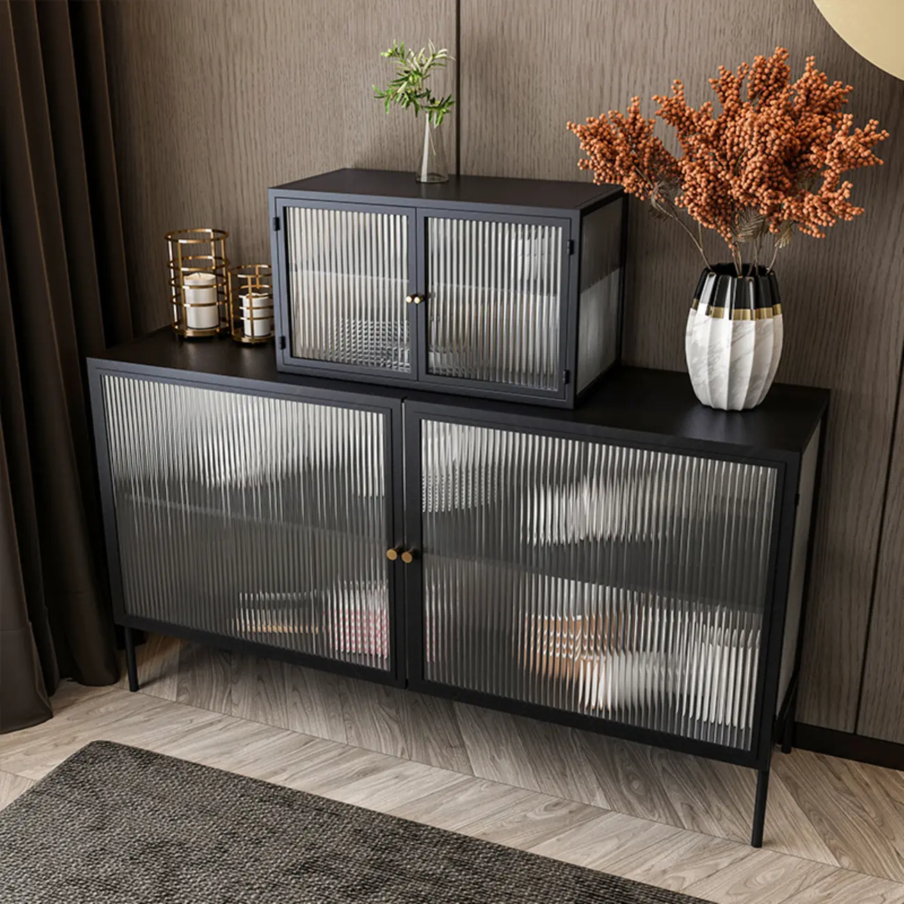 Black Metal Wall-Mounted Kitchen China Cabinet