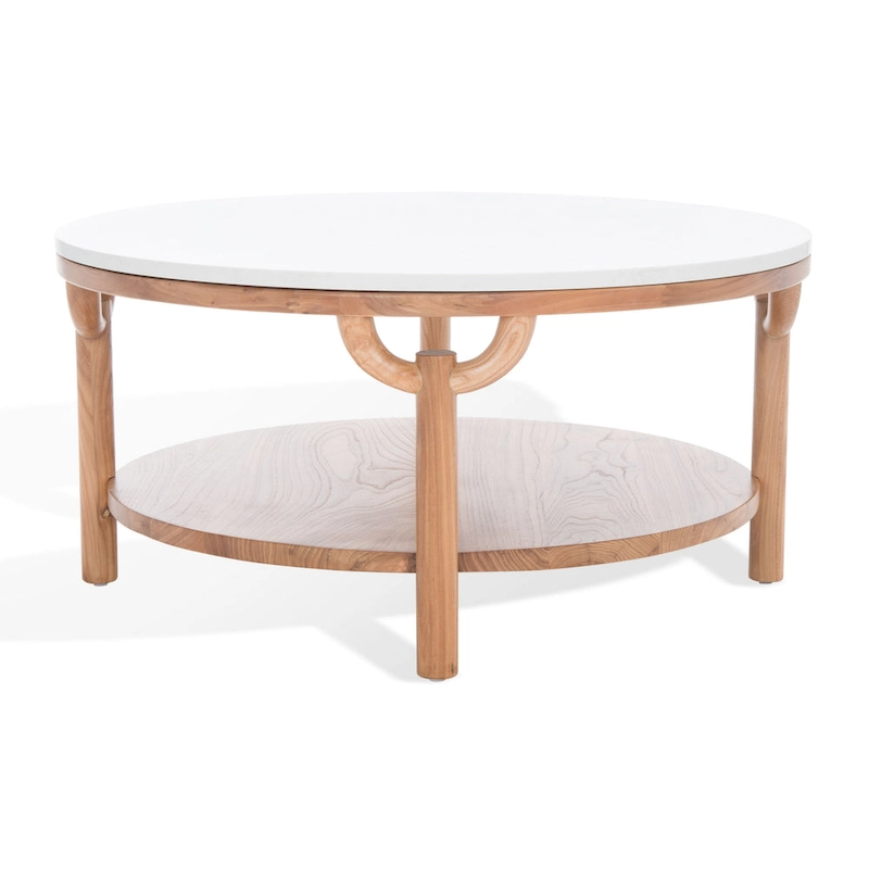 SAFAVIEH Couture Aive 2-Tier Marble Top Round Coffee Table - 35 In. W x 35 In. D x 17 In. H - 35W x 35D x 17H