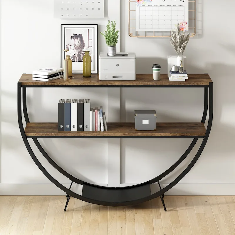 Merax Rustic Industrial Design Demilune Shape Console Table