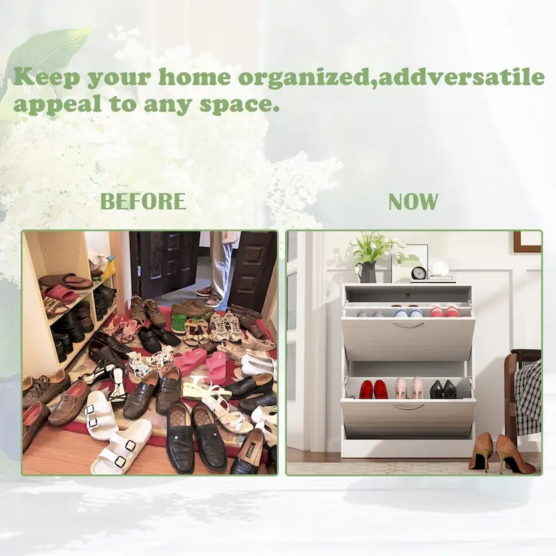 2-Drawer Shoe Cabinet, Fold-Out Drawers, Waterproof MDF, 8-12 Pairs, 22.4