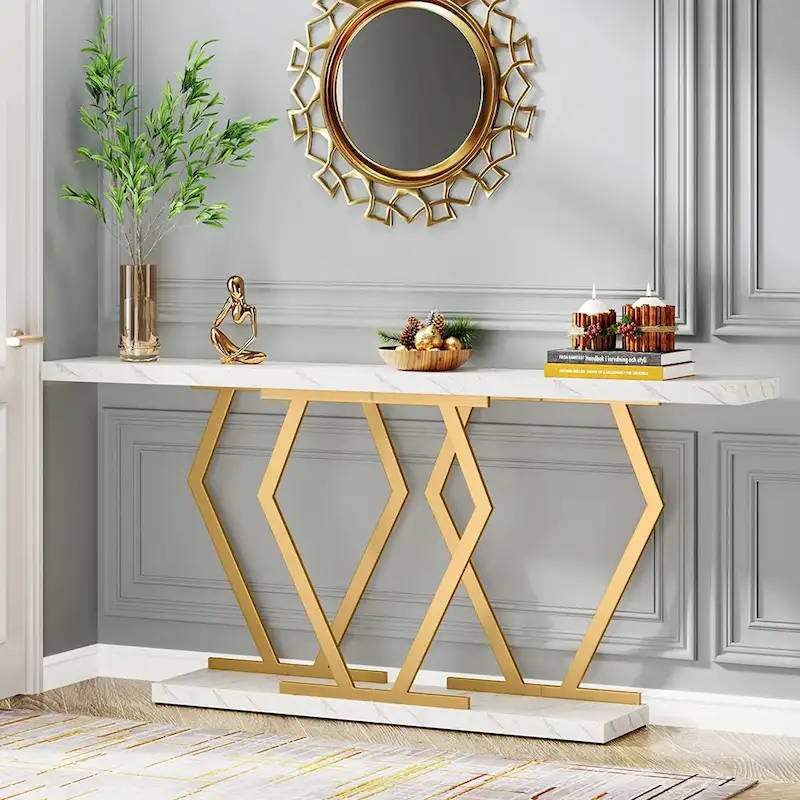 White Faux Marble Console Table 70.9
