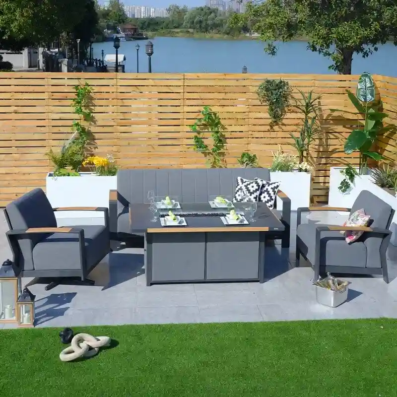 4-Piece Patio Acrylic Swing Chair Sofa Set with Firepit Table and BBQ Grill