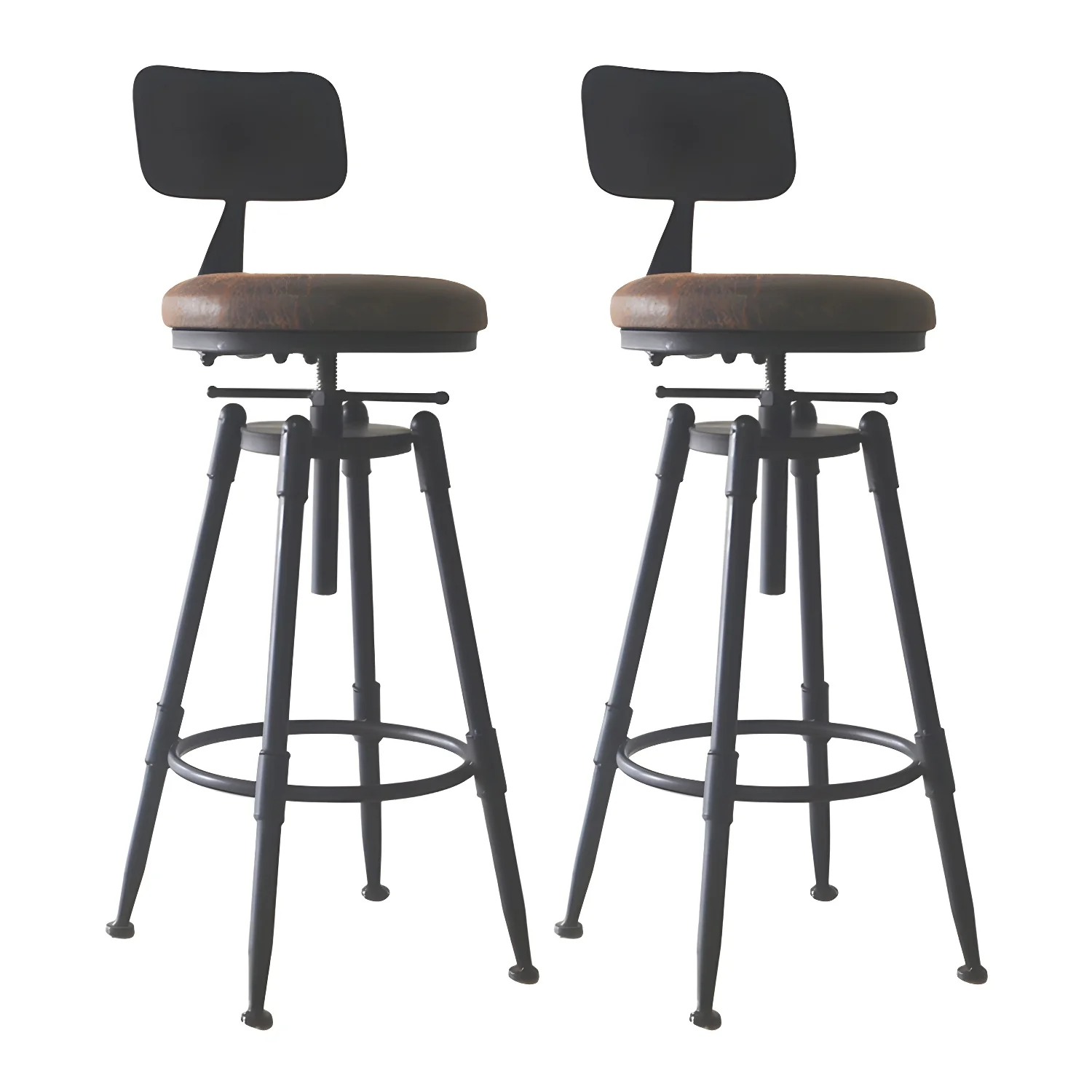 Industrial Metal Leather Swivel Bar Stools with Back