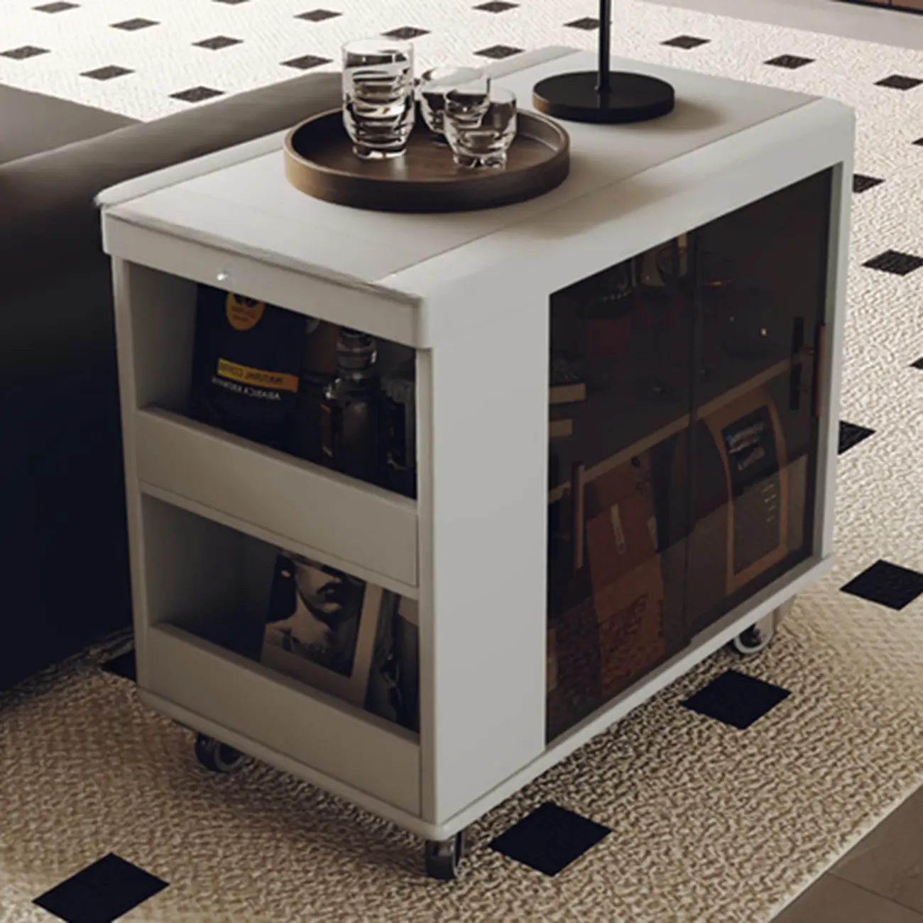 Modern Folding Table Top Wood Mobile Side Table with Wheels