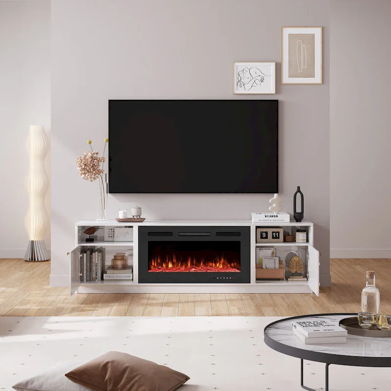Clihome 36 Electric Fireplace High Gloss 70 TV Stand