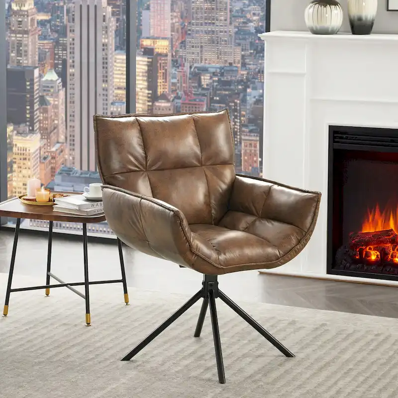 Faux Leather Upholstered Swivel Armchair Modern Home Office Chair