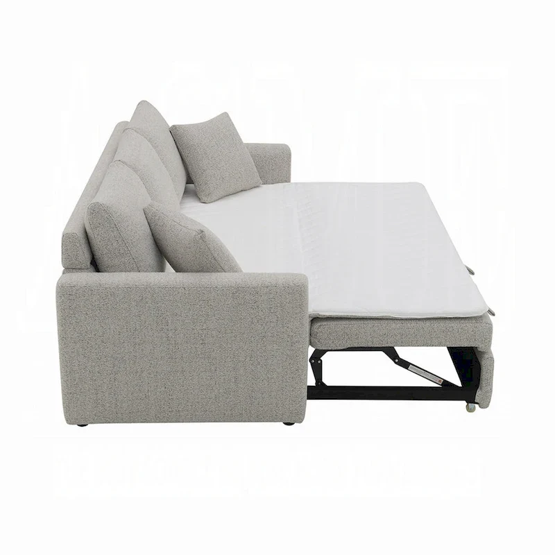 Sleeper Sofa, Full Fold Out Bed, 2 Pillows, Gray Boucle, 89 Inch