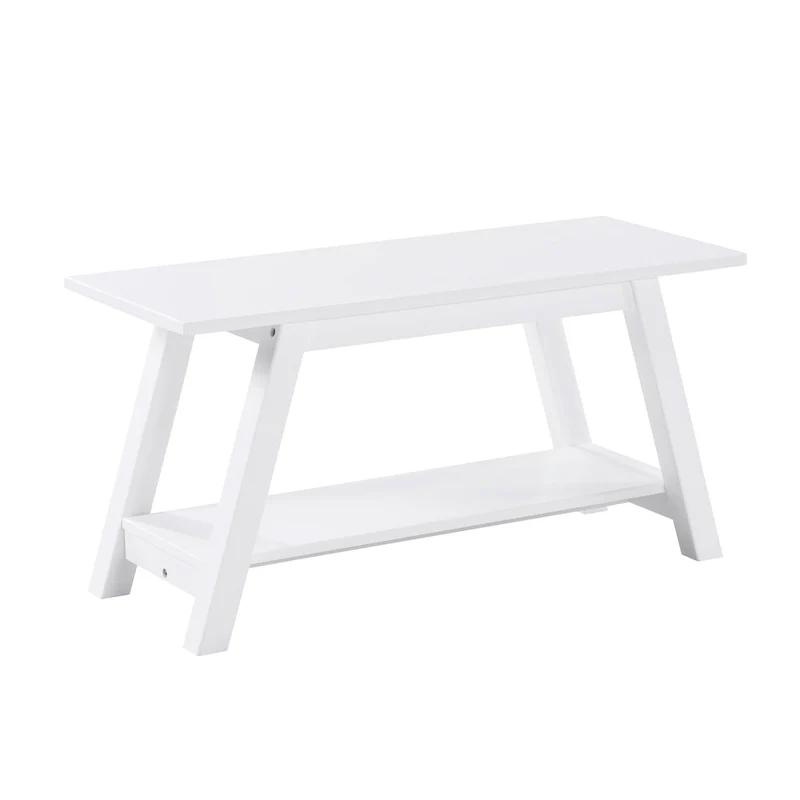 Roundhill Furniture Elyz Solid Wood Bench with Shelf, White