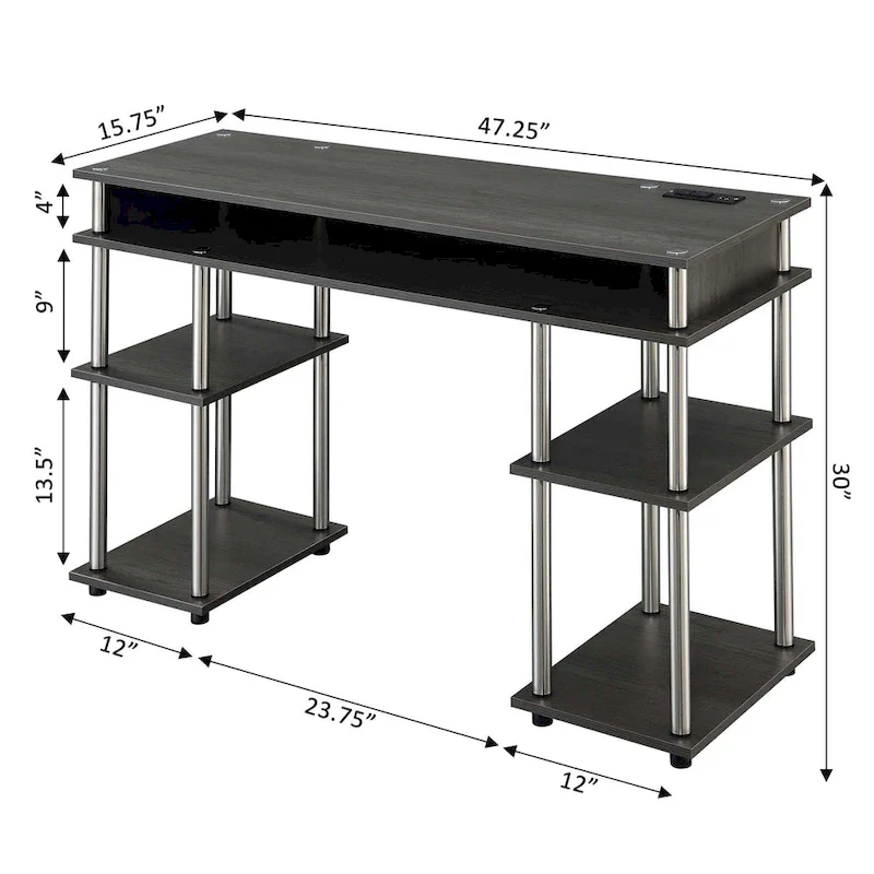 Convenience Concepts Designs2Go No Tools Student Desk with Charging Station and Shelves