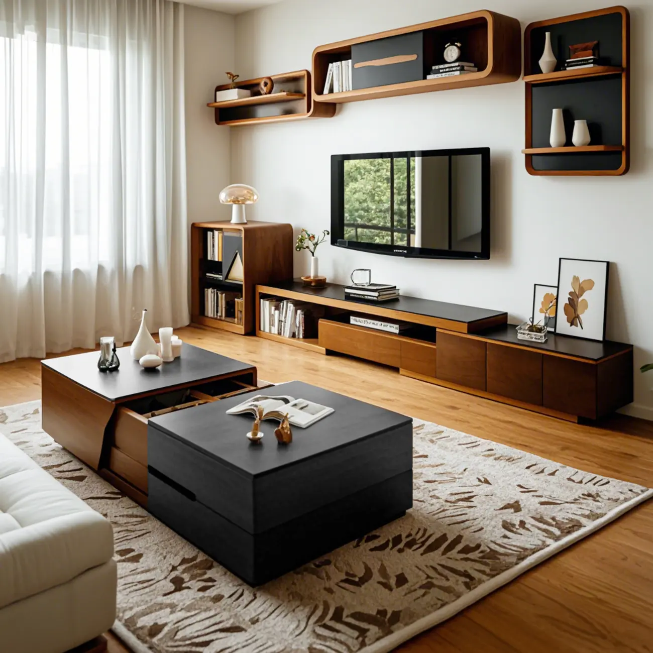 Modern Wood Lift-Top Coffee Table Cabinet, Rectangular Design