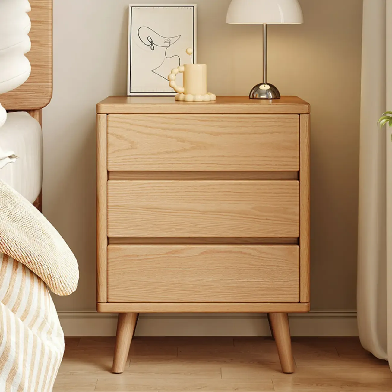 Natural Finish Wood Nightstand with Drawers