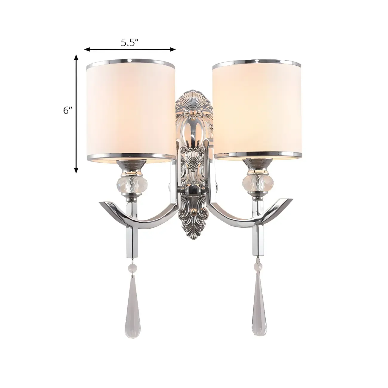 Modern Chrome Cylinder Shade Wall Sconce with Crystal