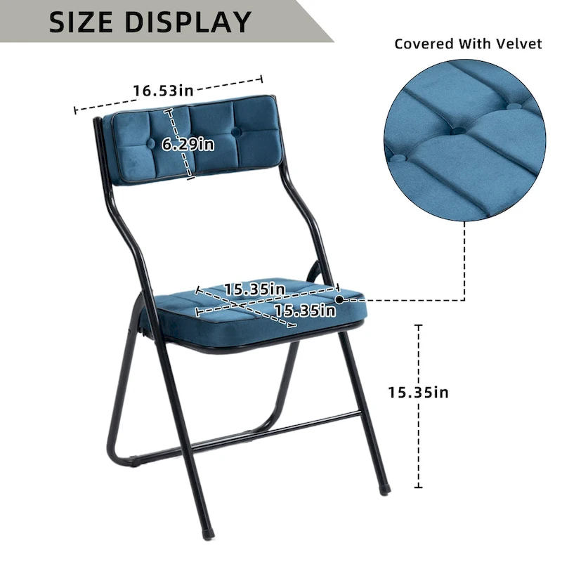 Velvet Upholstered Steel Tufted Folding Dining Chairs(set of 4)