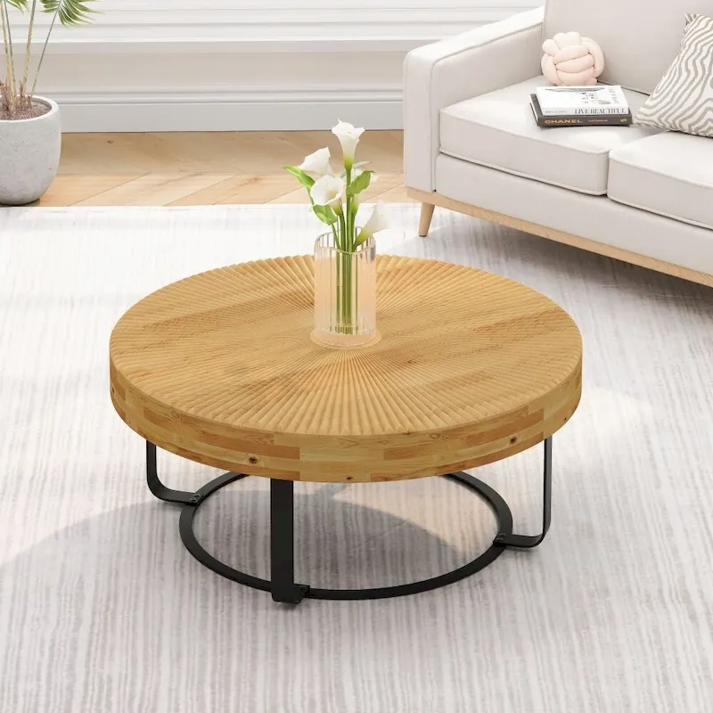 Modern Round Wooden Carving Pattern Coffee Table