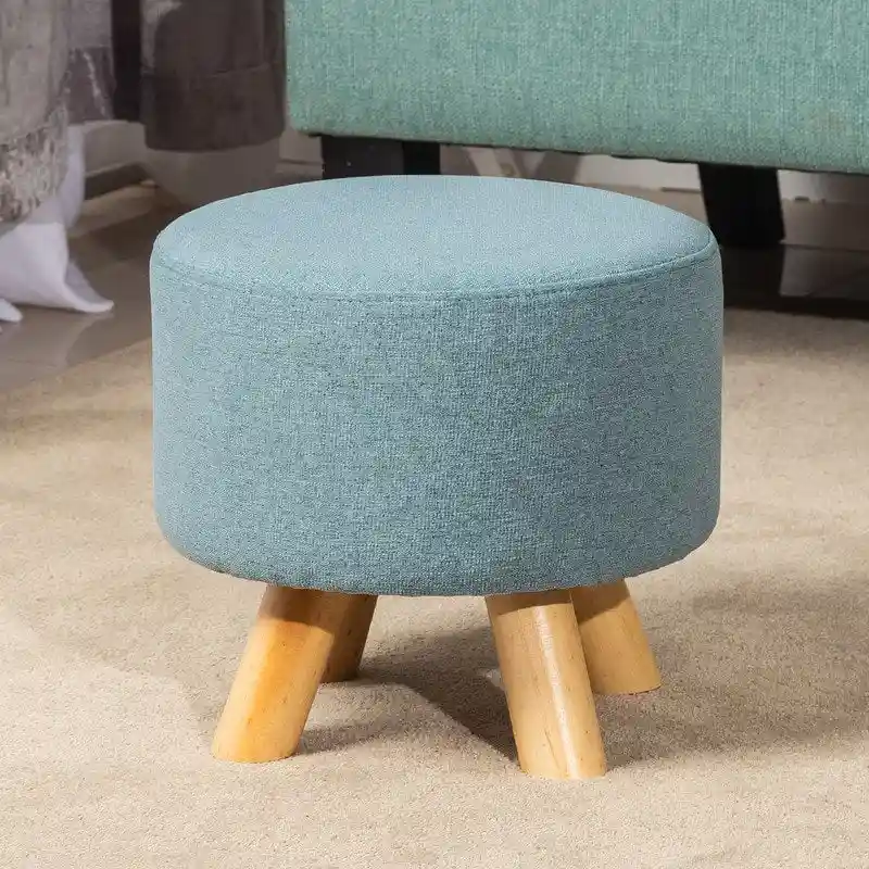 Adeco Modern Round Ottoman Home Footrest Stool/ Linen Fabric Seat Pouf