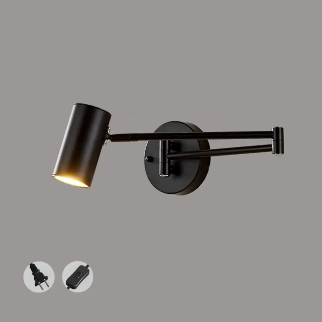 Modern Bedside Swing Arm Wall Light with Iron Shade