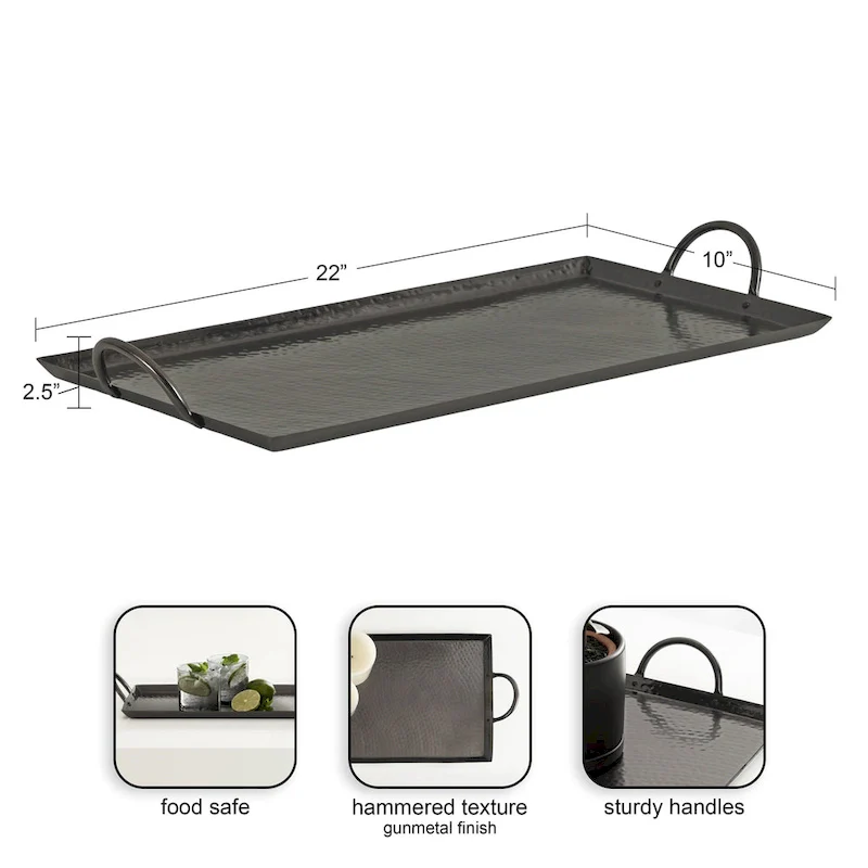 Kate and Laurel Sanzo Hammered Rectangle Metal Tray