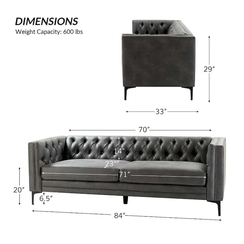 Calymne 84 Classic Square Arms Sofa with Button-Tufted Back by HULALA HOME